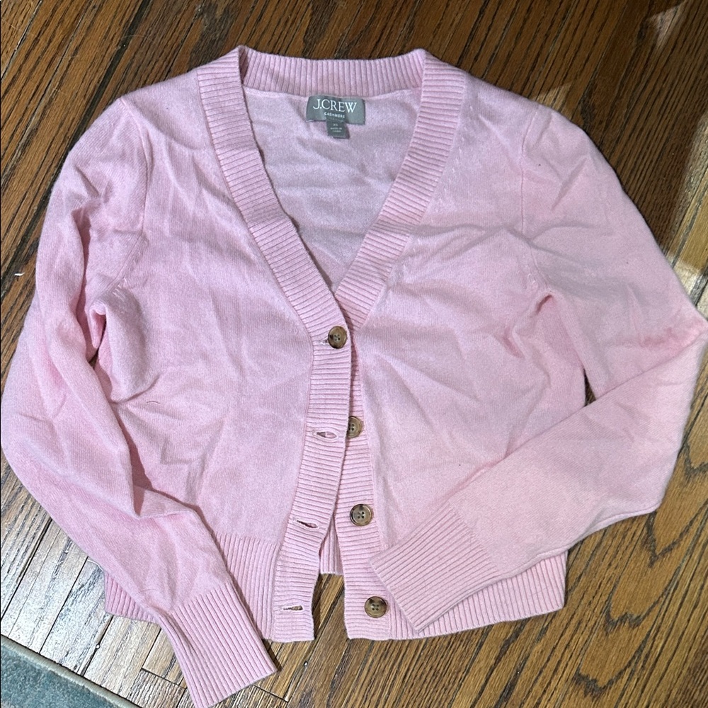 J. Crew Light Pink Rib‑Trim Button Cardigan